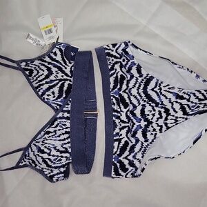 Jessica Simpson Blue and White Zebra Bikini Size M